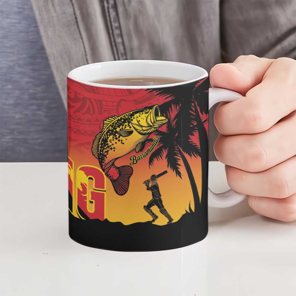 Custom Papua New Guinea Cricket Ceramic Mug PNG Barramundis - Polynesian Pride