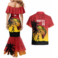 Custom Papua New Guinea Cricket Couples Matching Mermaid Dress and Hawaiian Shirt PNG Barramundis - Polynesian Pride