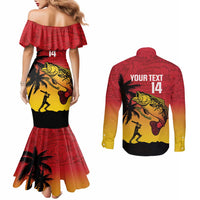 Custom Papua New Guinea Cricket Couples Matching Mermaid Dress and Long Sleeve Button Shirt PNG Barramundis LT14 - Polynesian Pride