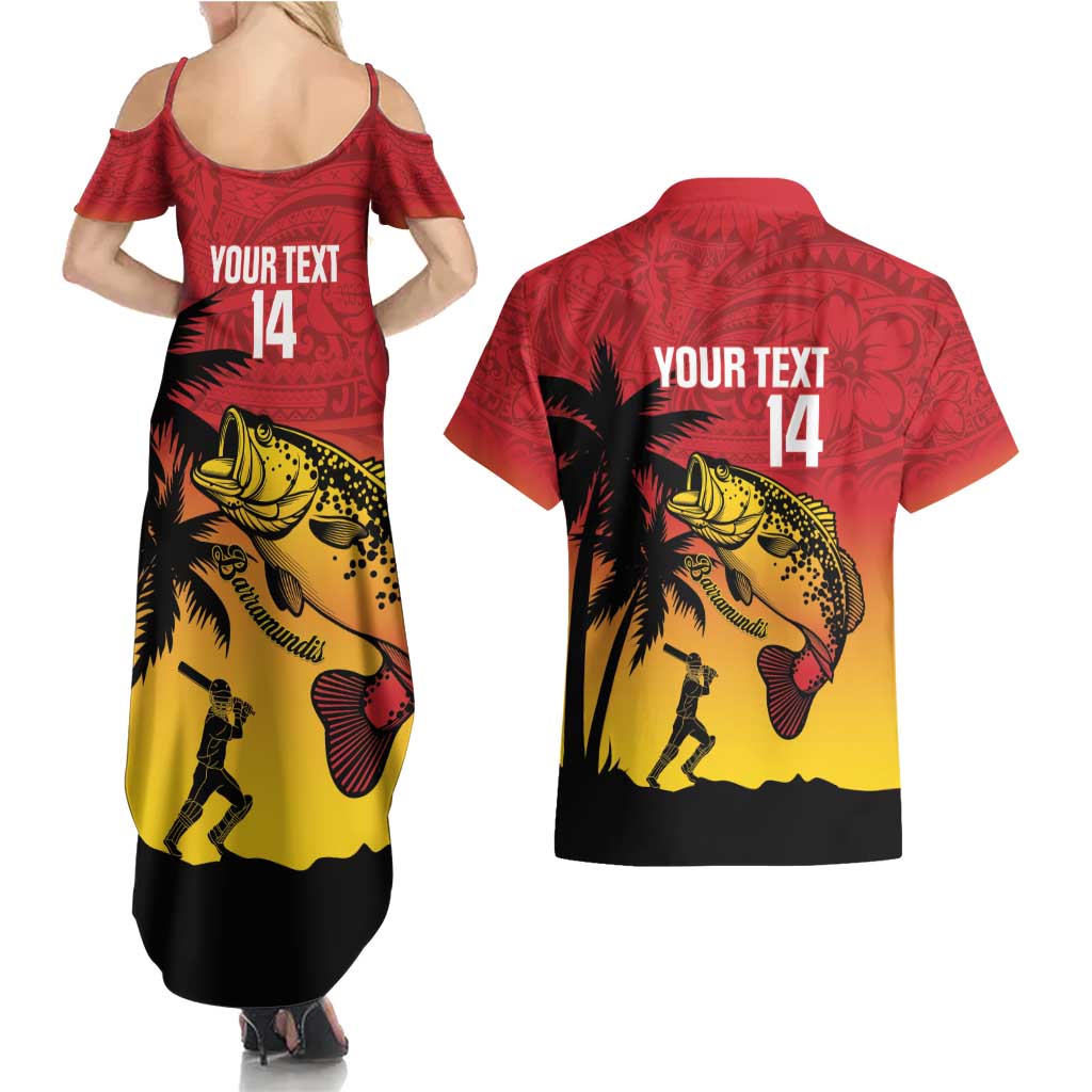 Custom Papua New Guinea Cricket Couples Matching Summer Maxi Dress and Hawaiian Shirt PNG Barramundis - Polynesian Pride