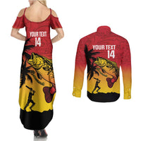 Custom Papua New Guinea Cricket Couples Matching Summer Maxi Dress and Long Sleeve Button Shirt PNG Barramundis LT14 - Polynesian Pride