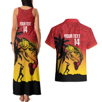 Custom Papua New Guinea Cricket Couples Matching Tank Maxi Dress and Hawaiian Shirt PNG Barramundis - Polynesian Pride