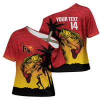 Custom Papua New Guinea Cricket Cross Shoulder Shirt PNG Barramundis - Polynesian Pride