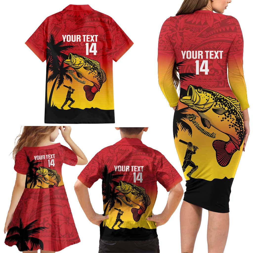 Custom Papua New Guinea Cricket Family Matching Long Sleeve Bodycon Dress and Hawaiian Shirt PNG Barramundis LT14 - Polynesian Pride