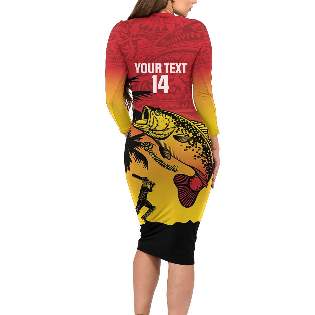 Custom Papua New Guinea Cricket Family Matching Long Sleeve Bodycon Dress and Hawaiian Shirt PNG Barramundis LT14 - Polynesian Pride