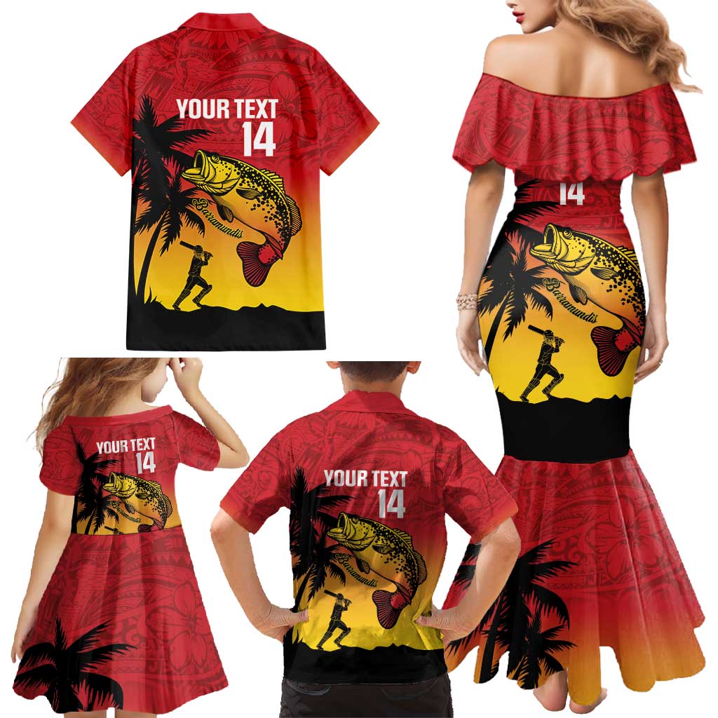 Custom Papua New Guinea Cricket Family Matching Mermaid Dress and Hawaiian Shirt PNG Barramundis LT14 - Polynesian Pride