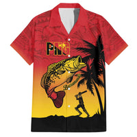 Custom Papua New Guinea Cricket Family Matching Off The Shoulder Long Sleeve Dress and Hawaiian Shirt PNG Barramundis - Polynesian Pride