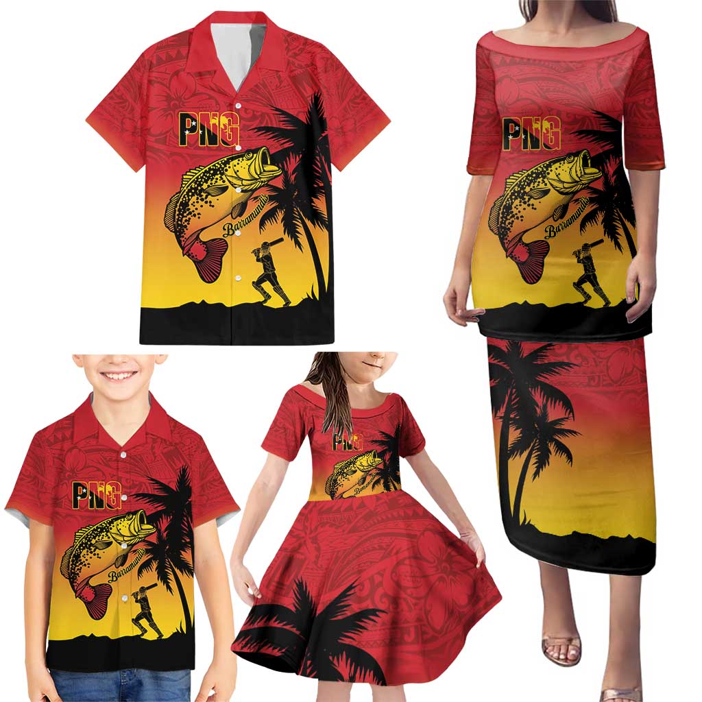 Custom Papua New Guinea Cricket Family Matching Puletasi and Hawaiian Shirt PNG Barramundis LT14 - Polynesian Pride