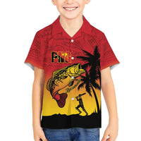 Custom Papua New Guinea Cricket Family Matching Summer Maxi Dress and Hawaiian Shirt PNG Barramundis LT14 Son's Shirt Red - Polynesian Pride