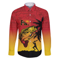 Custom Papua New Guinea Cricket Family Matching Tank Maxi Dress and Hawaiian Shirt PNG Barramundis LT14 Dad's Shirt - Long Sleeve Red - Polynesian Pride