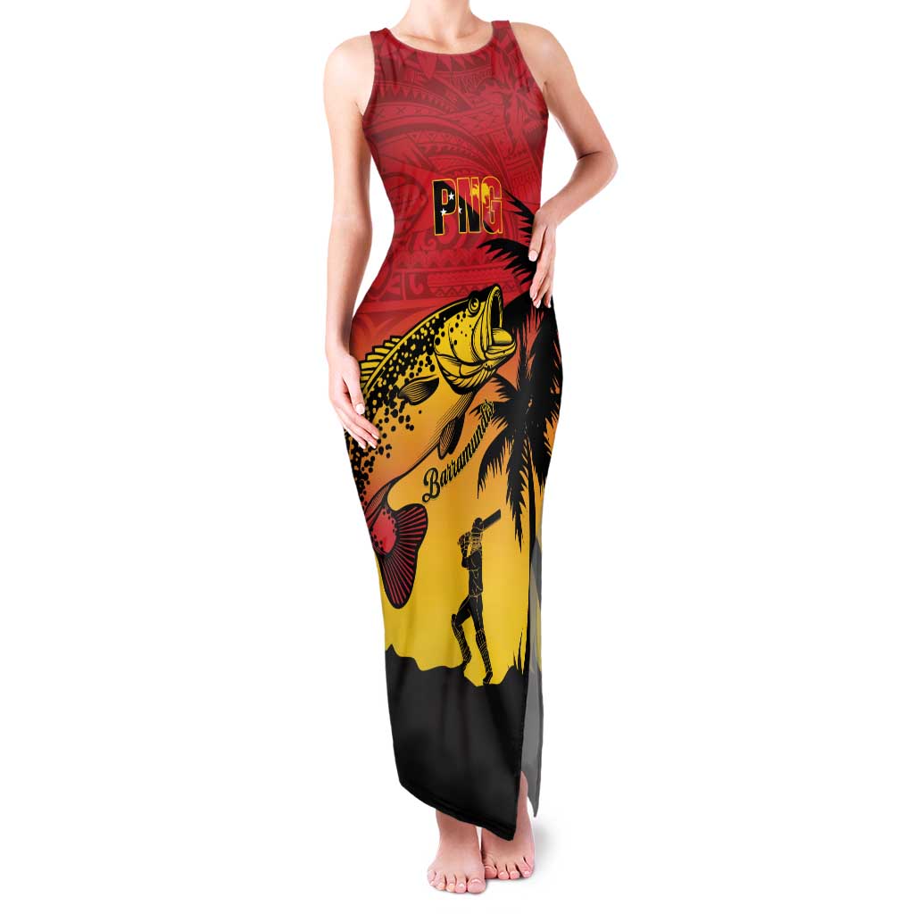 Custom Papua New Guinea Cricket Family Matching Tank Maxi Dress and Hawaiian Shirt PNG Barramundis LT14 Mom's Dress Red - Polynesian Pride