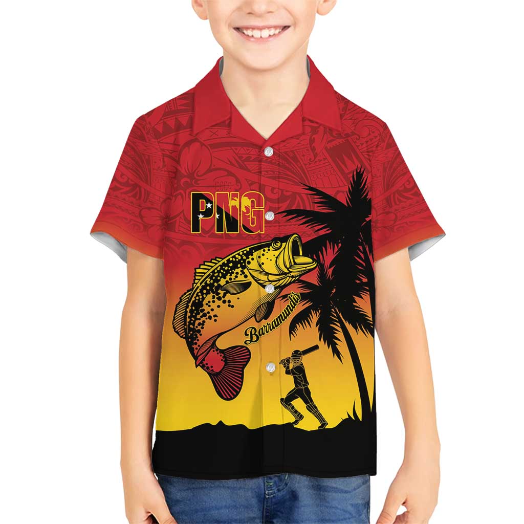 Custom Papua New Guinea Cricket Family Matching Tank Maxi Dress and Hawaiian Shirt PNG Barramundis LT14 Son's Shirt Red - Polynesian Pride
