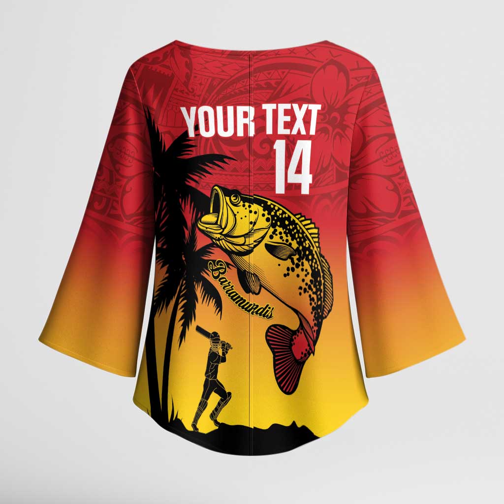 Custom Papua New Guinea Cricket Kimono Sleeve Blouse PNG Barramundis - Polynesian Pride