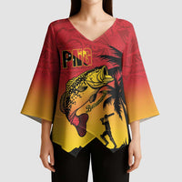 Custom Papua New Guinea Cricket Kimono Sleeve Blouse PNG Barramundis - Polynesian Pride