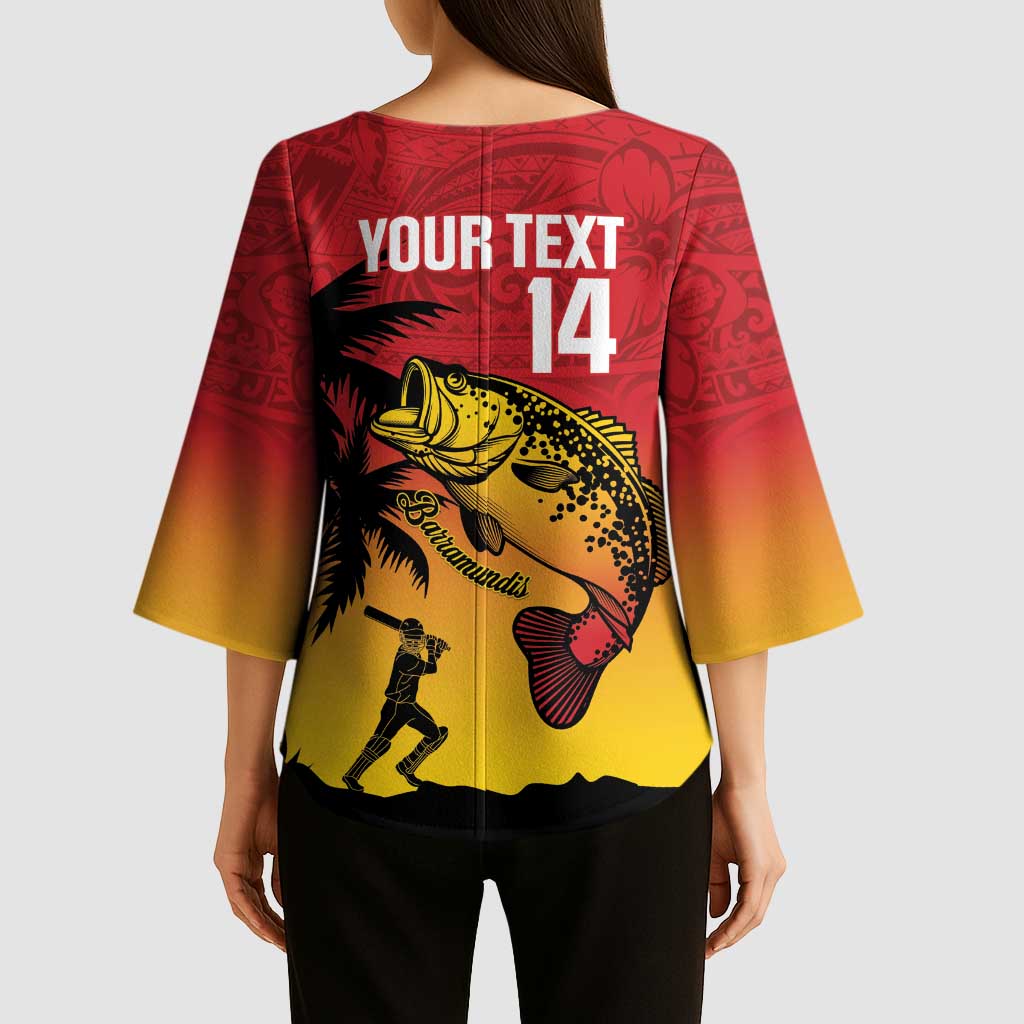 Custom Papua New Guinea Cricket Kimono Sleeve Blouse PNG Barramundis - Polynesian Pride