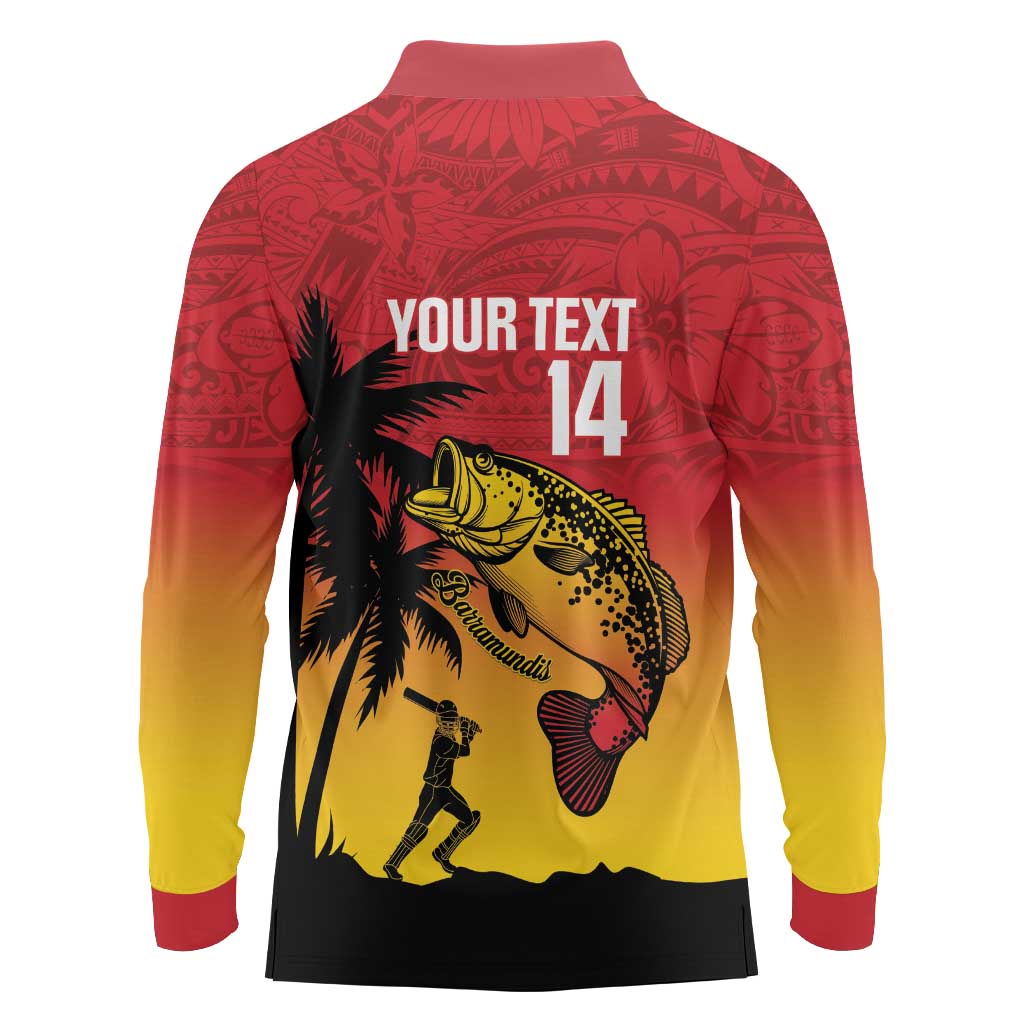 Custom Papua New Guinea Cricket Long Sleeve Polo Shirt PNG Barramundis LT14 - Polynesian Pride