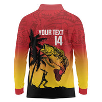 Custom Papua New Guinea Cricket Long Sleeve Polo Shirt PNG Barramundis LT14 - Polynesian Pride