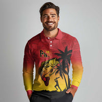 Custom Papua New Guinea Cricket Long Sleeve Polo Shirt PNG Barramundis LT14 - Polynesian Pride