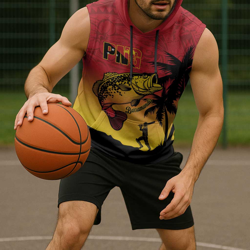 Custom Papua New Guinea Cricket Sleeveless Hoodie PNG Barramundis - Polynesian Pride