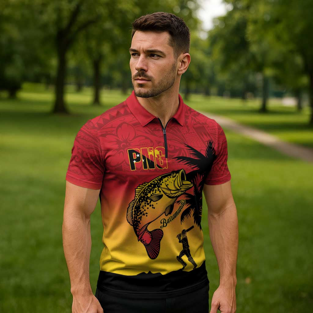 Custom Papua New Guinea Cricket Zipper Polo Shirt PNG Barramundis - Polynesian Pride