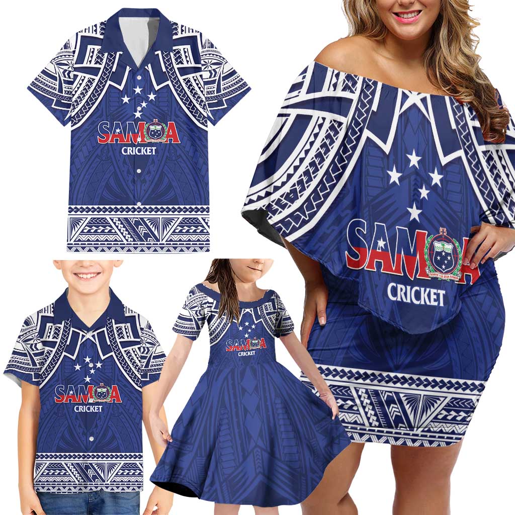 Custom Samoa Cricket Family Matching Off Shoulder Short Dress and Hawaiian Shirt Go Champions Samoan - Polynesian Pride