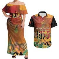 Personalised Papua New Guinea Independence Day Couples Matching Off Shoulder Maxi Dress and Hawaiian Shirt One People One Nation One Country