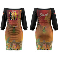 Personalised Papua New Guinea Independence Day Couples Matching Off The Shoulder Long Sleeve Dress and Hawaiian Shirt One People One Nation One Country