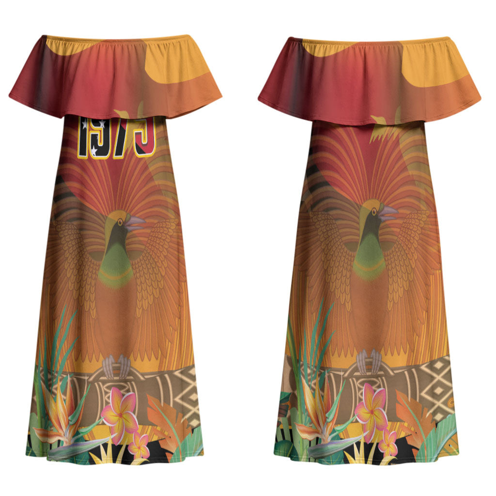 Personalised Papua New Guinea Independence Day Family Matching Off Shoulder Maxi Dress and Hawaiian Shirt One People One Nation One Country