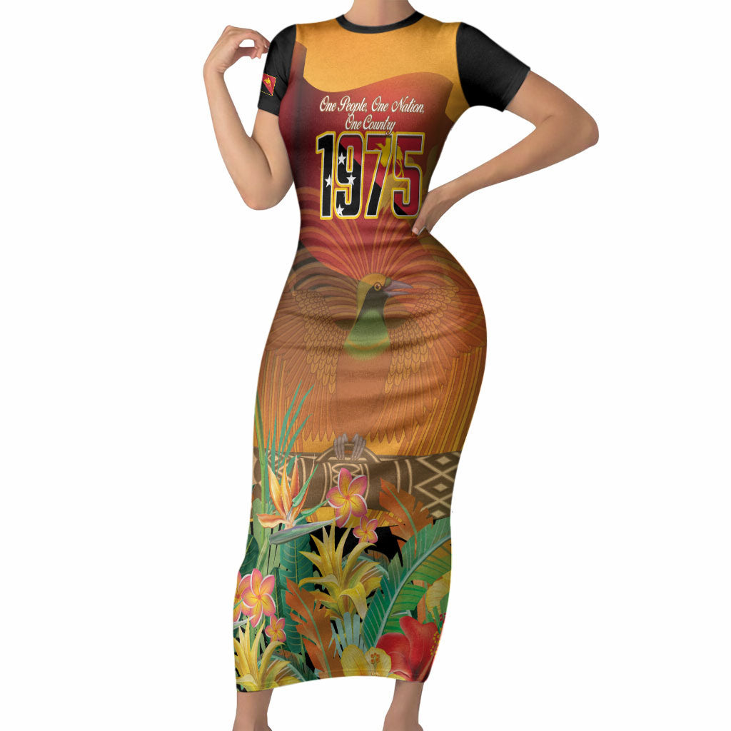 Personalised Papua New Guinea Independence Day Short Sleeve Bodycon Dress One People One Nation One Country