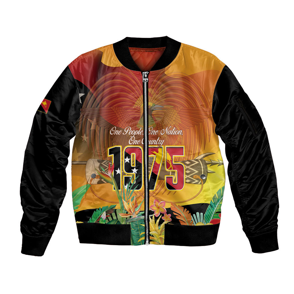 Personalised Papua New Guinea Independence Day Sleeve Zip Bomber Jacket One People One Nation One Country LT14 Unisex Multicolor - Polynesian Pride