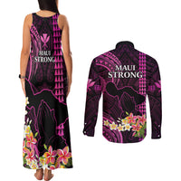 Hawaii Couples Matching Tank Maxi Dress and Long Sleeve Button Shirts Pray For Maui Hawaiian Plumeria Be Strong Pink Verison LT14 - Polynesian Pride