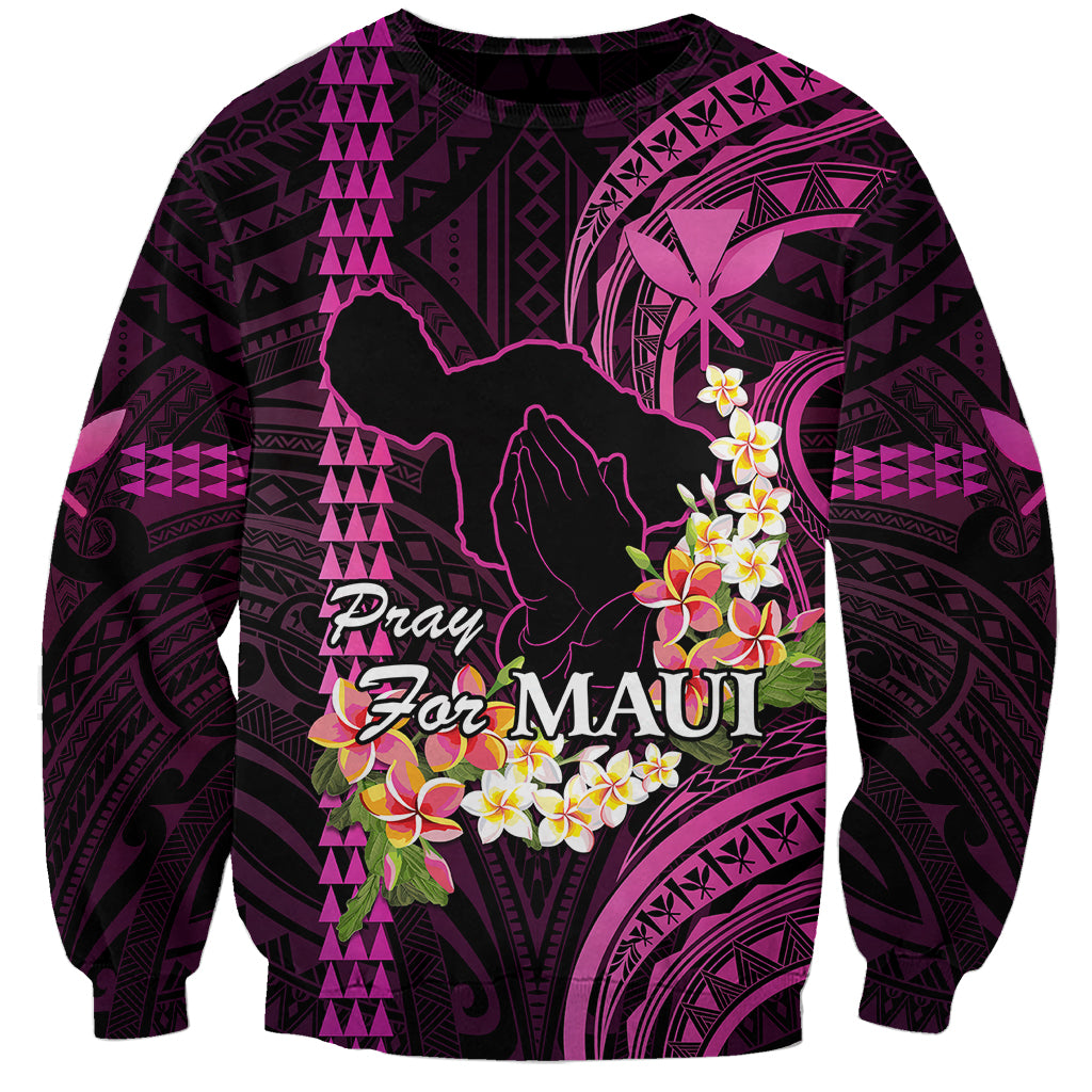 Hawaii Sweatshirt Pray For Maui Hawaiian Plumeria Be Strong Pink Verison LT14 Unisex Pink - Polynesian Pride