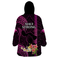 Hawaii Wearable Blanket Hoodie Pray For Maui Hawaiian Plumeria Be Strong Pink Verison LT14 - Polynesian Pride