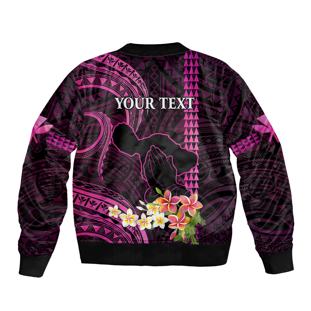Personalised Hawaii Bomber Jacket Pray For Maui Hawaiian Plumeria Be Strong Pink Verison LT14 - Polynesian Pride