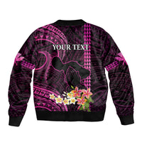 Personalised Hawaii Bomber Jacket Pray For Maui Hawaiian Plumeria Be Strong Pink Verison LT14 - Polynesian Pride
