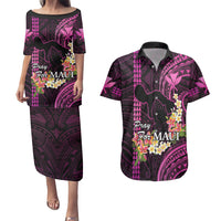 Personalised Hawaii Couples Matching Puletasi Dress and Hawaiian Shirt Pray For Maui Hawaiian Plumeria Be Strong Pink Verison LT14 Pink - Polynesian Pride