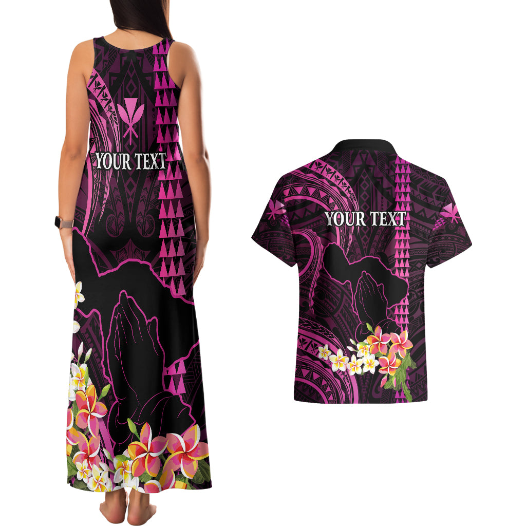 Personalised Hawaii Couples Matching Tank Maxi Dress and Hawaiian Shirt Pray For Maui Hawaiian Plumeria Be Strong Pink Verison LT14 - Polynesian Pride
