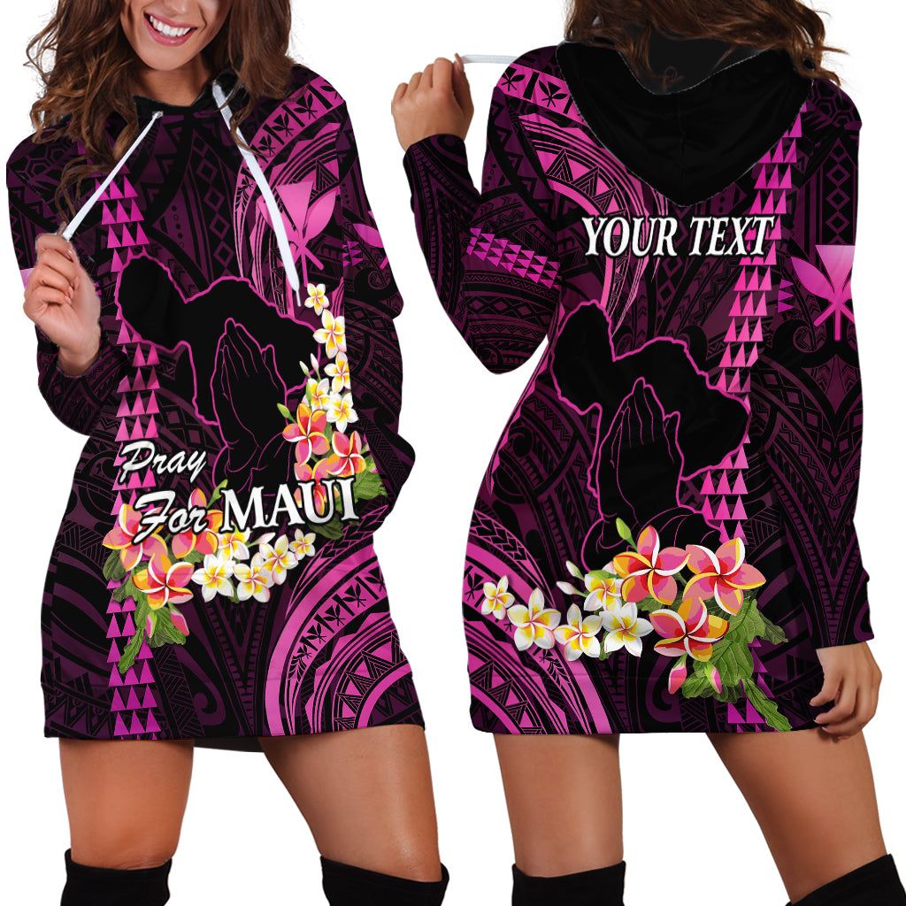 Personalised Hawaii Hoodie Dress Pray For Maui Hawaiian Plumeria Be Strong Pink Verison LT14 - Polynesian Pride