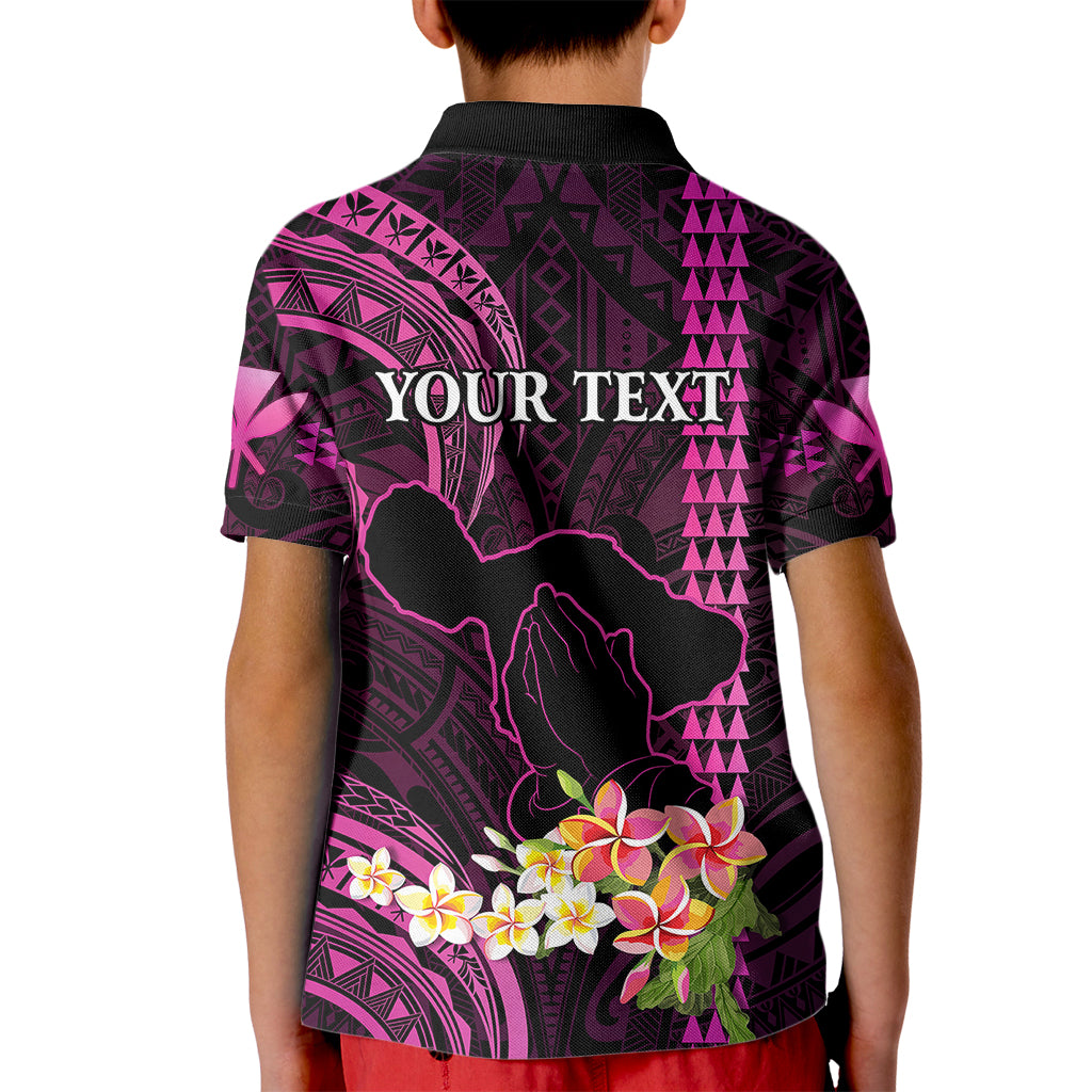 Personalised Hawaii Kid Polo Shirt Pray For Maui Hawaiian Plumeria Be Strong Pink Verison LT14 - Polynesian Pride
