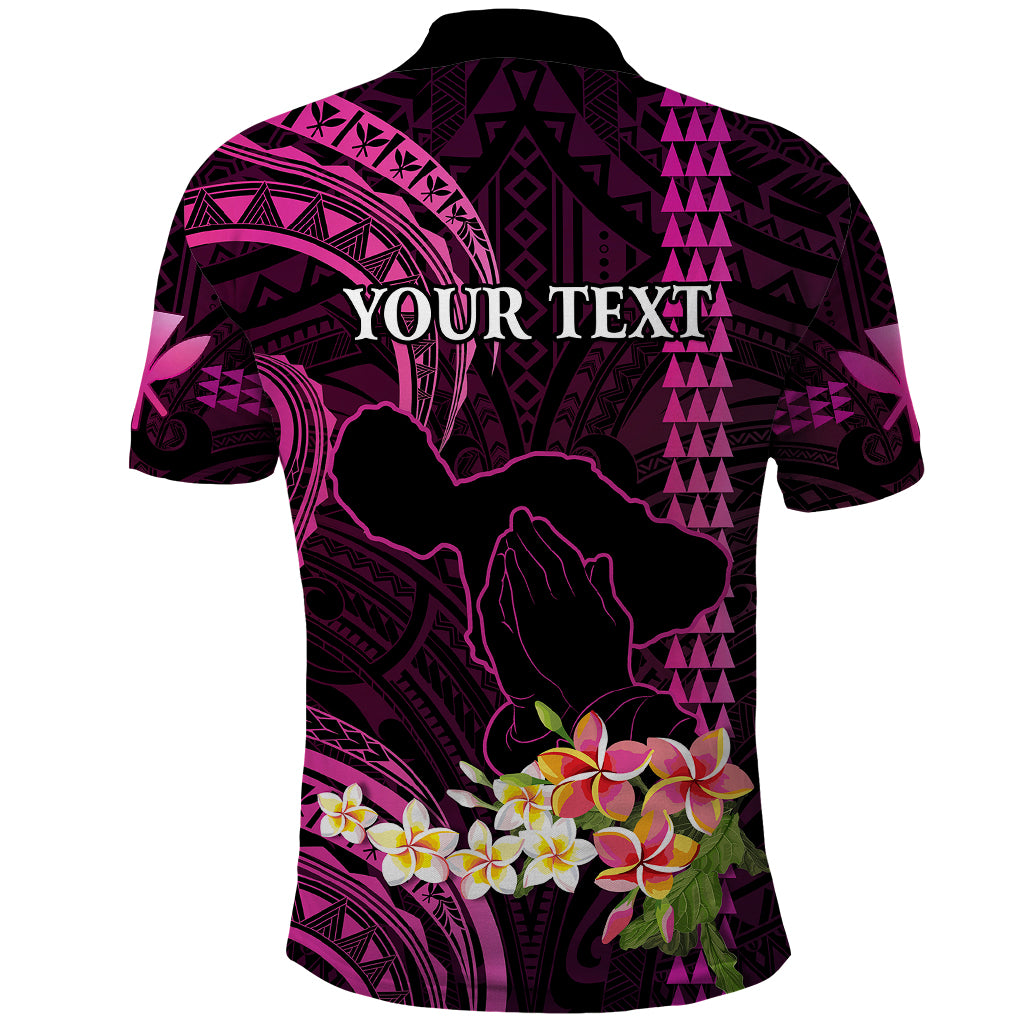 Personalised Hawaii Polo Shirt Pray For Maui Hawaiian Plumeria Be Strong Pink Verison LT14 - Polynesian Pride