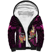 Personalised Hawaii Sherpa Hoodie Pray For Maui Hawaiian Plumeria Be Strong Pink Verison LT14 Unisex Pink - Polynesian Pride