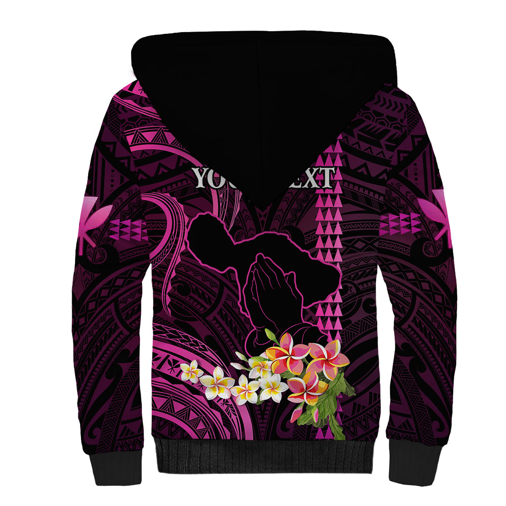 Personalised Hawaii Sherpa Hoodie Pray For Maui Hawaiian Plumeria Be Strong Pink Verison LT14 - Polynesian Pride
