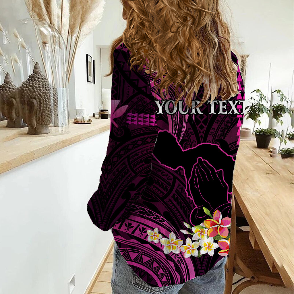 Personalised Hawaii Women Casual Shirt Pray For Maui Hawaiian Plumeria Be Strong Pink Verison LT14 - Polynesian Pride