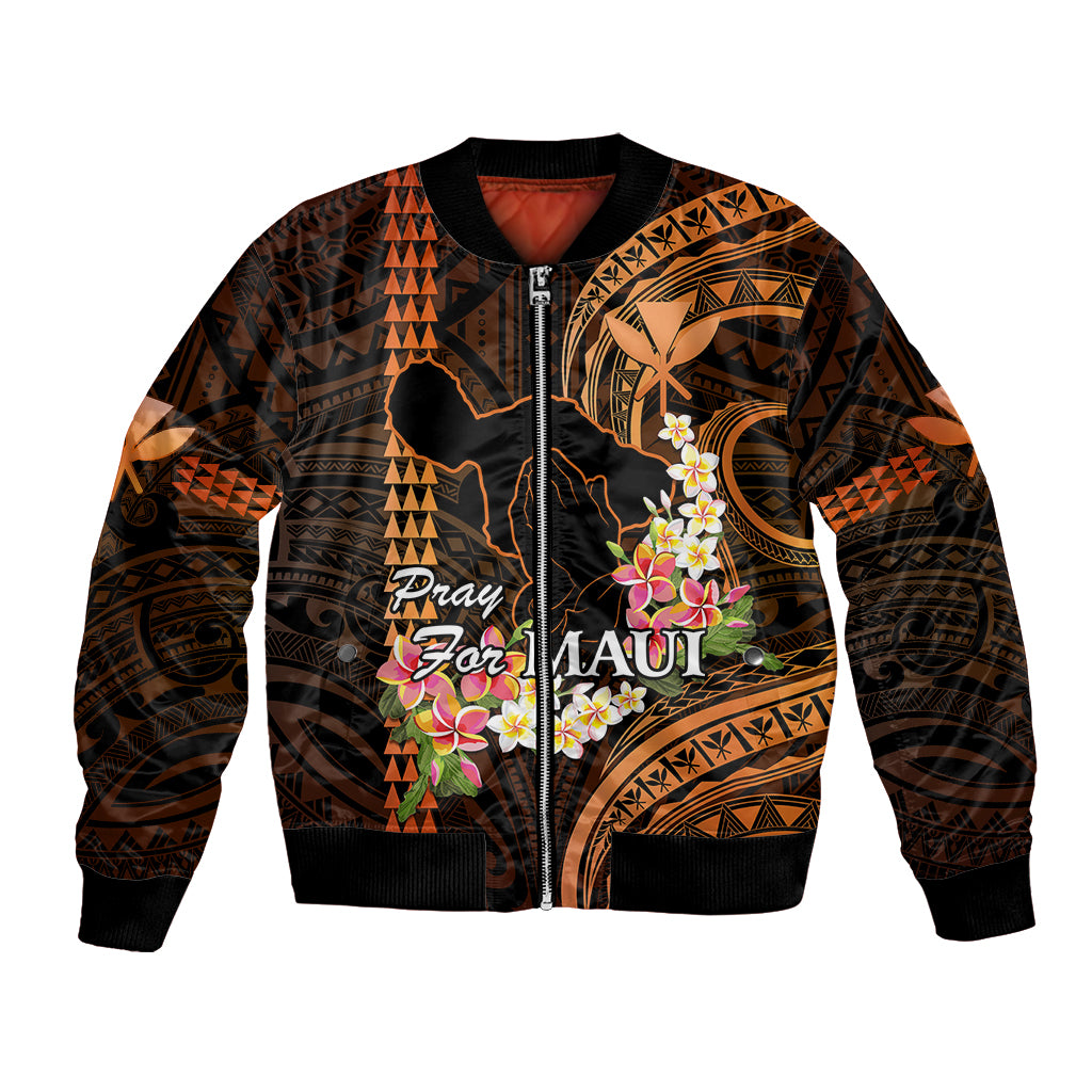 Hawaii Bomber Jacket Pray For Maui Hawaiian Plumeria Be Strong Gold Verison LT14 Unisex Gold - Polynesian Pride