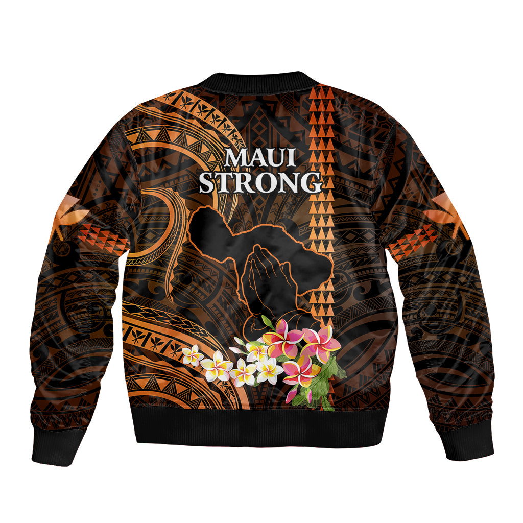 Hawaii Bomber Jacket Pray For Maui Hawaiian Plumeria Be Strong Gold Verison LT14 - Polynesian Pride