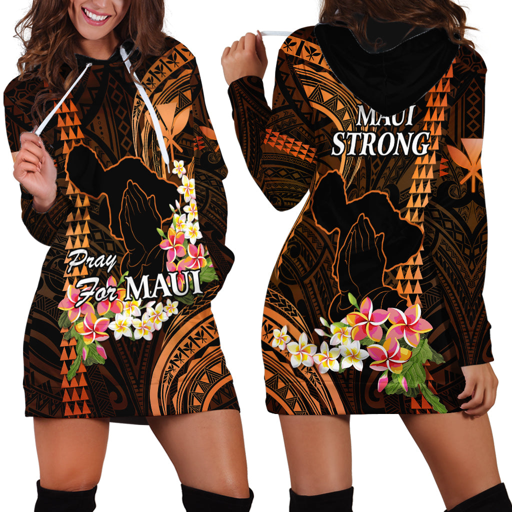 Hawaii Hoodie Dress Pray For Maui Hawaiian Plumeria Be Strong Gold Verison LT14 - Polynesian Pride