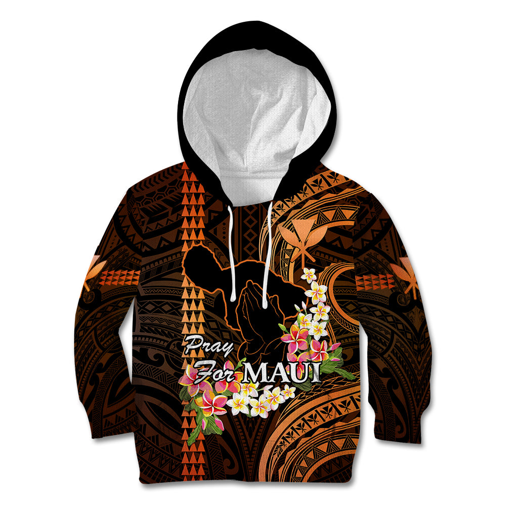 Hawaii Kid Hoodie Pray For Maui Hawaiian Plumeria Be Strong Gold Verison LT14 Gold - Polynesian Pride