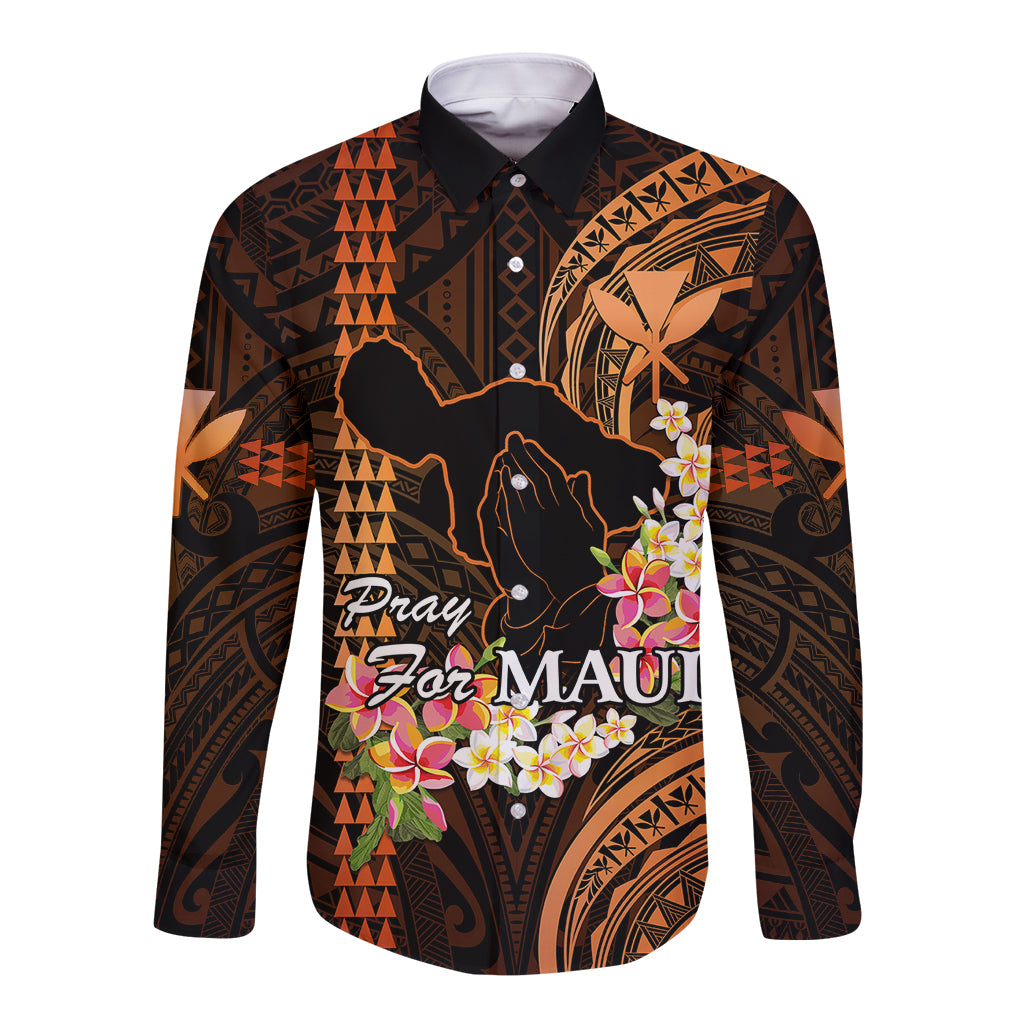 Hawaii Long Sleeve Button Shirt Pray For Maui Hawaiian Plumeria Be Strong Gold Verison LT14 Unisex Gold - Polynesian Pride