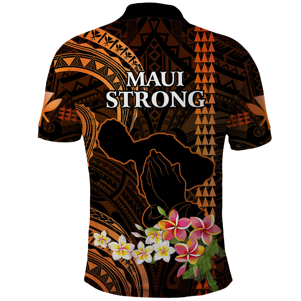 Hawaii Polo Shirt Pray For Maui Hawaiian Plumeria Be Strong Gold Verison LT14 - Polynesian Pride