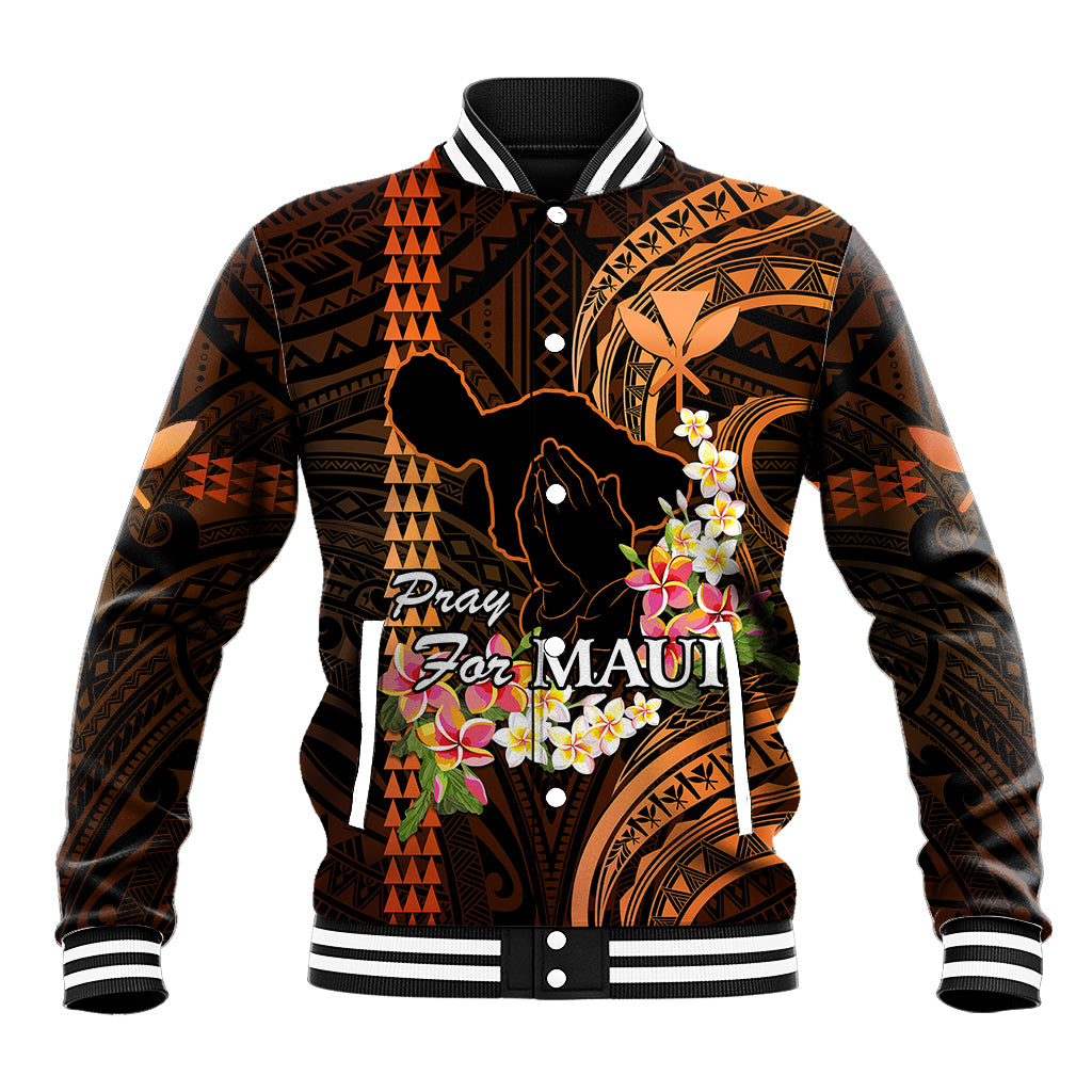 Personalised Hawaii Baseball Jacket Pray For Maui Hawaiian Plumeria Be Strong Gold Verison LT14 Unisex Gold - Polynesian Pride